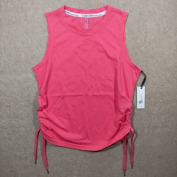 Calvin Klein Performance Sleeveless Crew Neck Side Tie Ruched Tank Top -I - Picture 1 of 9